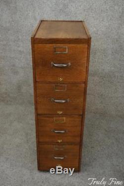Antique Tiger Oak 4 Drawer Office Study File Cabinet Early 1900's Hanging Files