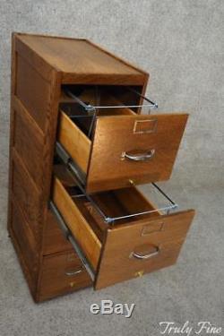 Antique Tiger Oak 4 Drawer Office Study File Cabinet Early 1900's Hanging Files