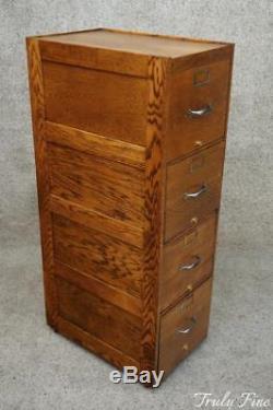 Antique Tiger Oak 4 Drawer Office Study File Cabinet Early 1900's Hanging Files