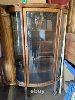 Antique Tiger Oak Bow Front, Curved Glass China Cabinet