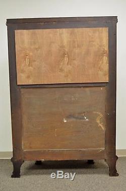 Antique Tiger Oak Bow Front Curved Glass & Mirror Curio Display China Cabinet