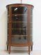 Antique Tiger Oak Carved Bow Glass Curio Crystal Cabinet China Hutch