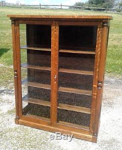Antique Tiger Oak China Cabinet with Glass Doors and Sides 1930s Era