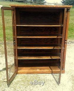 Antique Tiger Oak China Cabinet with Glass Doors and Sides 1930s Era