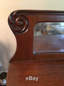 Antique Tiger Oak Claw Foot Curved Glass China Curio Cabinet 2 Drawers 3 Doors