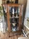 Antique Tiger Oak Curved Glass Cabinet