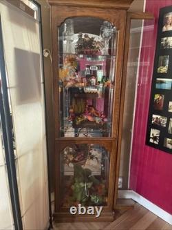 Antique Tiger Oak Curved Glass Cabinet