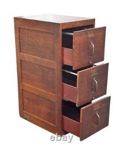 Antique Tiger Oak Three Drawer File Cabinet with Raised Panels by Globe Wernicke