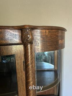 Antique Tiger Wood Curved Glass Curio Cabinet 55x45 HxW