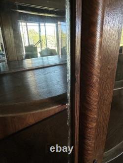 Antique Tiger Wood Curved Glass Curio Cabinet 55x45 HxW