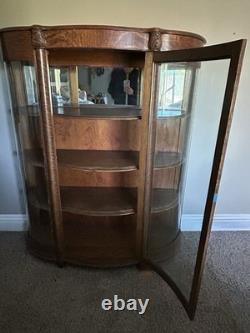 Antique Tiger Wood Curved Glass Curio Cabinet 55x45 HxW