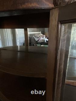 Antique Tiger Wood Curved Glass Curio Cabinet 55x45 HxW