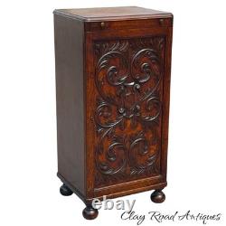 Antique Tiger oak Cellerate victorian wine liquor cabinet signed carved 1890