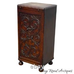 Antique Tiger oak Cellerate victorian wine liquor cabinet signed carved 1890