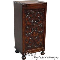 Antique Tiger oak Cellerate victorian wine liquor cabinet signed carved 1890