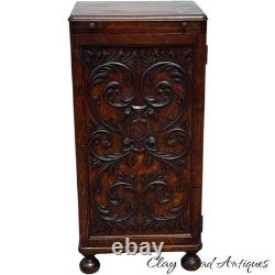 Antique Tiger oak Cellerate victorian wine liquor cabinet signed carved 1890
