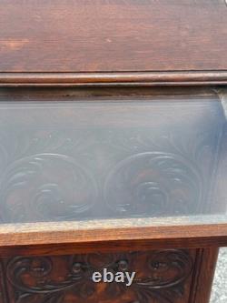 Antique Tiger oak Cellerate victorian wine liquor cabinet signed carved 1890