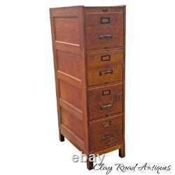 Antique Tiger oak quarter sawn 4 drawer filing cabinet on stand 1920 clean