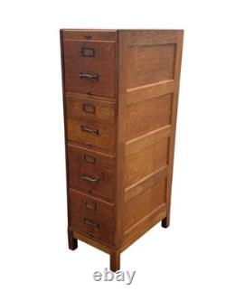 Antique Tiger oak quarter sawn 4 drawer filing cabinet on stand 1920 clean