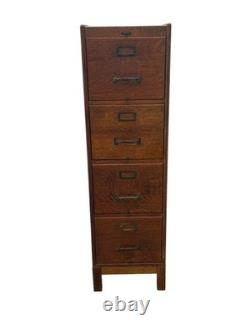 Antique Tiger oak quarter sawn 4 drawer filing cabinet on stand 1920 clean