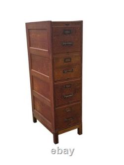 Antique Tiger oak quarter sawn 4 drawer filing cabinet on stand 1920 clean