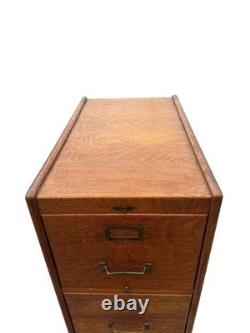 Antique Tiger oak quarter sawn 4 drawer filing cabinet on stand 1920 clean