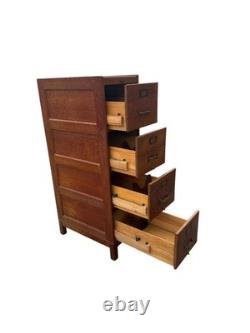 Antique Tiger oak quarter sawn 4 drawer filing cabinet on stand 1920 clean
