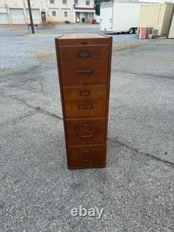Antique Tiger oak quarter sawn 4 drawer filing cabinet on stand 1920 clean