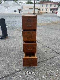 Antique Tiger oak quarter sawn 4 drawer filing cabinet on stand 1920 clean