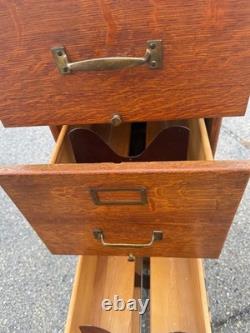 Antique Tiger oak quarter sawn 4 drawer filing cabinet on stand 1920 clean