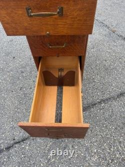 Antique Tiger oak quarter sawn 4 drawer filing cabinet on stand 1920 clean