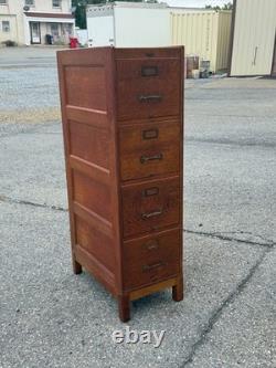 Antique Tiger oak quarter sawn 4 drawer filing cabinet on stand 1920 clean