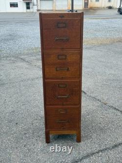 Antique Tiger oak quarter sawn 4 drawer filing cabinet on stand 1920 clean