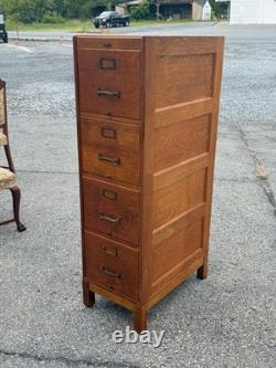 Antique Tiger oak quarter sawn 4 drawer filing cabinet on stand 1920 clean