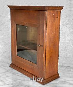 Antique Traditional Farmhouse Pine Glass Door Medicine Cabinet