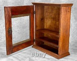 Antique Traditional Farmhouse Pine Glass Door Medicine Cabinet