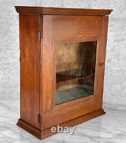 Antique Traditional Farmhouse Pine Glass Door Medicine Cabinet