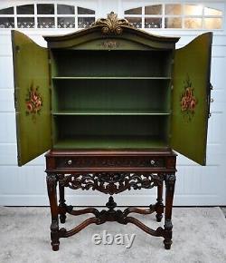 Antique Unique Two Piece Carved Walnut & Painted Renaissance Style Cabinet