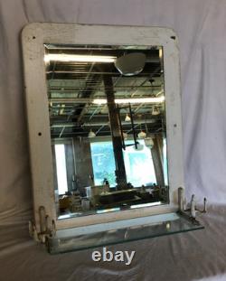 Antique VTG Deco Double Cup Holder 21x27 Glass Shelf Mirror Old Metal 1100-25B