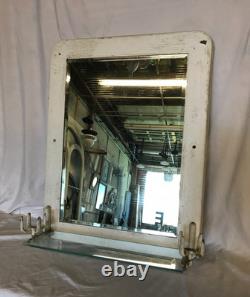 Antique VTG Deco Double Cup Holder 21x27 Glass Shelf Mirror Old Metal 1100-25B