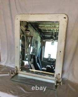 Antique VTG Deco Double Cup Holder 21x27 Glass Shelf Mirror Old Metal 1100-25B