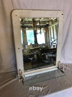 Antique VTG Deco Double Cup Holder 21x27 Glass Shelf Mirror Old Metal 1100-25B