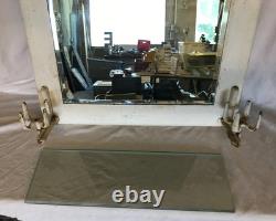 Antique VTG Deco Double Cup Holder 21x27 Glass Shelf Mirror Old Metal 1100-25B