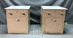 Antique VTG Pair Wood Barber Cabinets Milk Glass Tops Nightstands Old 1070-25B