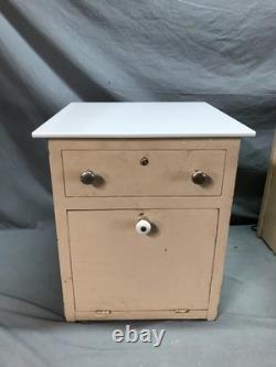 Antique VTG Pair Wood Barber Cabinets Milk Glass Tops Nightstands Old 1070-25B