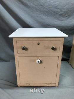 Antique VTG Pair Wood Barber Cabinets Milk Glass Tops Nightstands Old 1070-25B