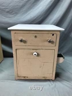 Antique VTG Pair Wood Barber Cabinets Milk Glass Tops Nightstands Old 1070-25B