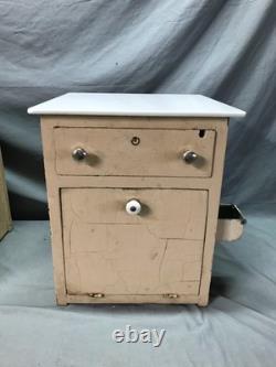 Antique VTG Pair Wood Barber Cabinets Milk Glass Tops Nightstands Old 1070-25B