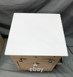 Antique VTG Pair Wood Barber Cabinets Milk Glass Tops Nightstands Old 1070-25B