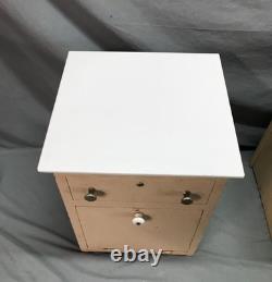 Antique VTG Pair Wood Barber Cabinets Milk Glass Tops Nightstands Old 1070-25B